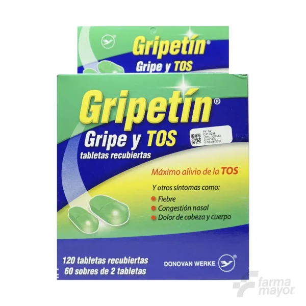 GRIPETIN GRIPE Y TOS TABLETAS x 2 (CAJA 60 SOBRES)