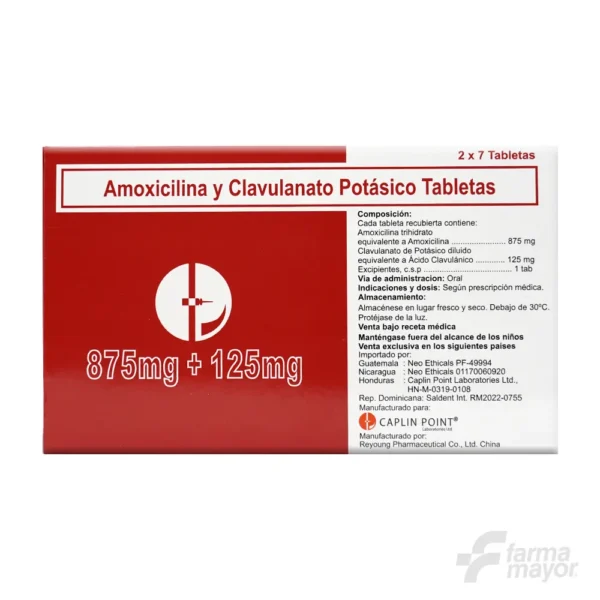 AMOXICILINA CLAVULANATO POTASICO TAB. 875MG 125 MG X 1 TABLETA(CAJA 14). CAPLIN POINT