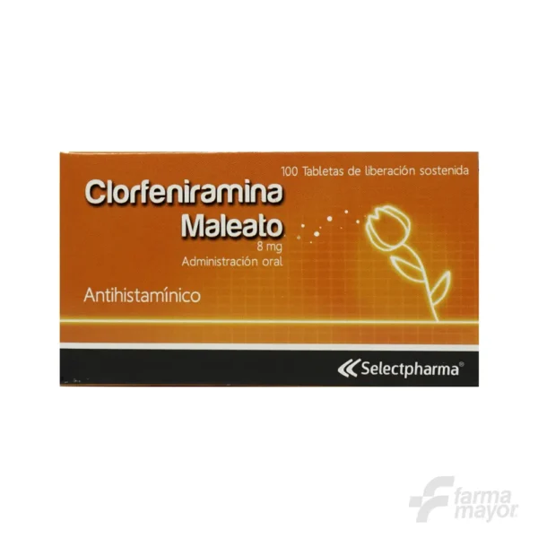 CLORFENIRAMINA 8mg TABLETAS X20.(CAJA DE 5 BLISTER) SELECTPHARMA